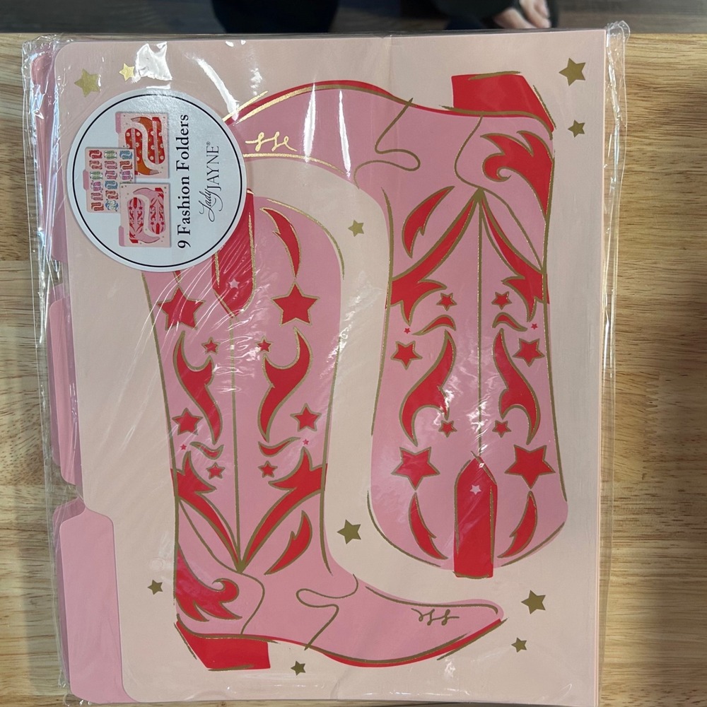 Lady Jayne 9 Fashion Folders Pink Cowboy Boots‎ Stars Organizer Set 9.5 X 12
